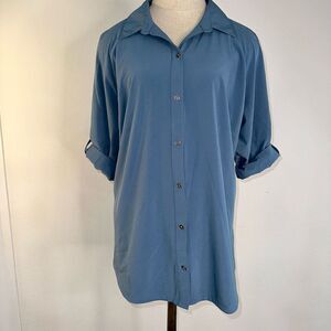 Columbia Blue Omni-Wick Button Front Top Womens XL Utility Roll Tab Sleeves